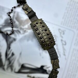 VTG Collar Pendant Necklace 18" Yellow Brass Mesh Crystal Glass Beads Art Deco